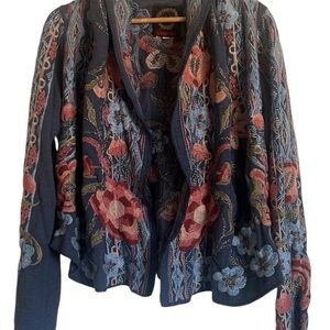 Johnny Was BIYA I embroidered hooded jacket, size small blue